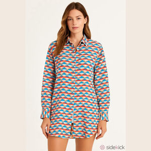 Jimmy Choo Lona Beach Shirt S Geometric Print 100% Cotton Button Down